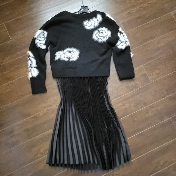 Cinq À Sept Aerin Midi Dress Woman S Wool Cardigan Holiday Black Luxury Designer - Picture 4 of 10